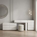 Nova Dressing Table Set with Stool, Wood Finish Vanity, 2 Spacious Storage Drawer Cabinets. White Color, 6-Drawers