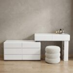 Aster Dressing Table Set with Stool, Wood Finish Vanity, Spacious Storage Drawer. White Color, 6-Drawers