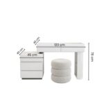 Aster Dressing Table Set with Stool, Wood Finish Vanity, Spacious Storage Drawer. White Color, 3-Drawers