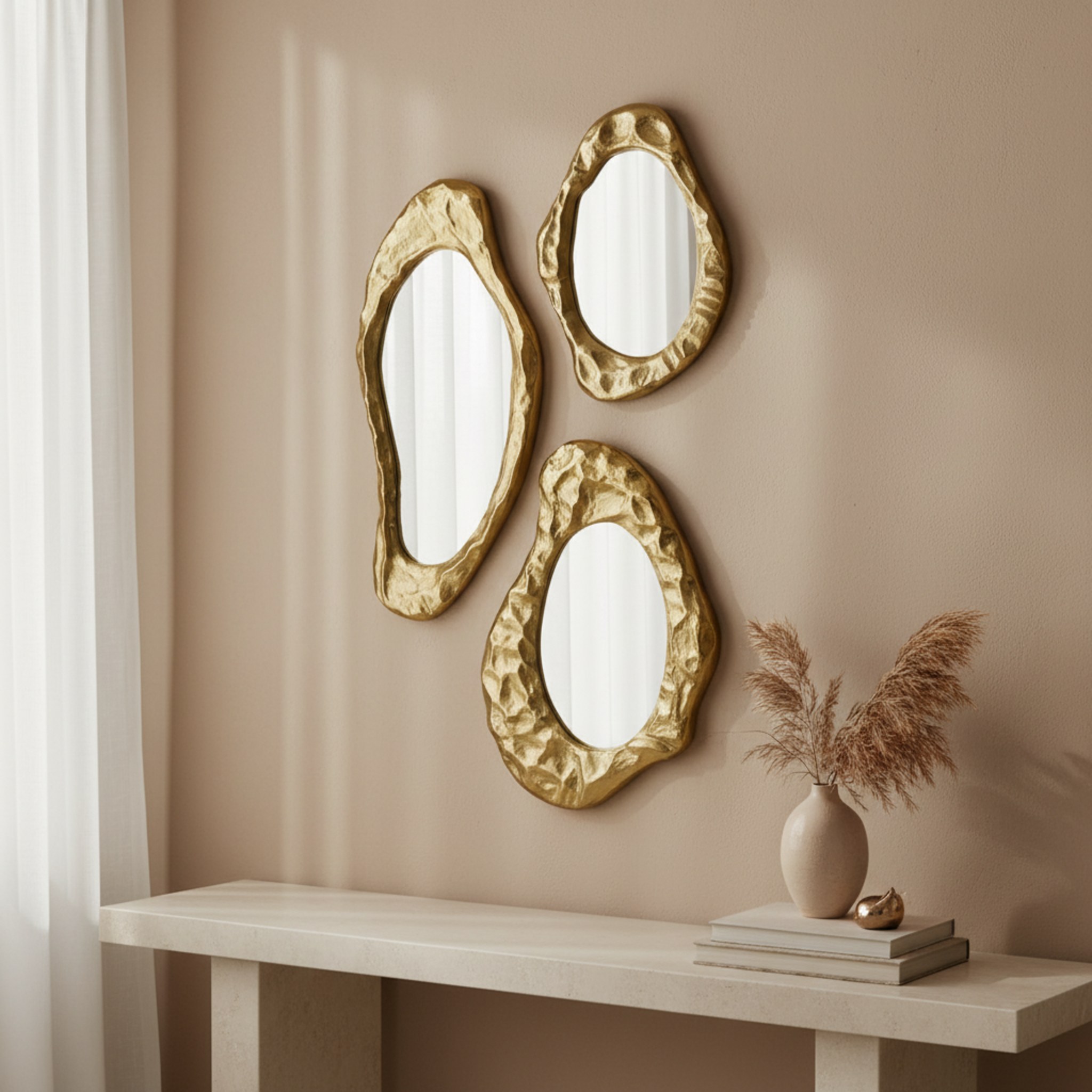 Flova Wall Mirrors With Metal Frame, Set of 3 - Gold - Image 2