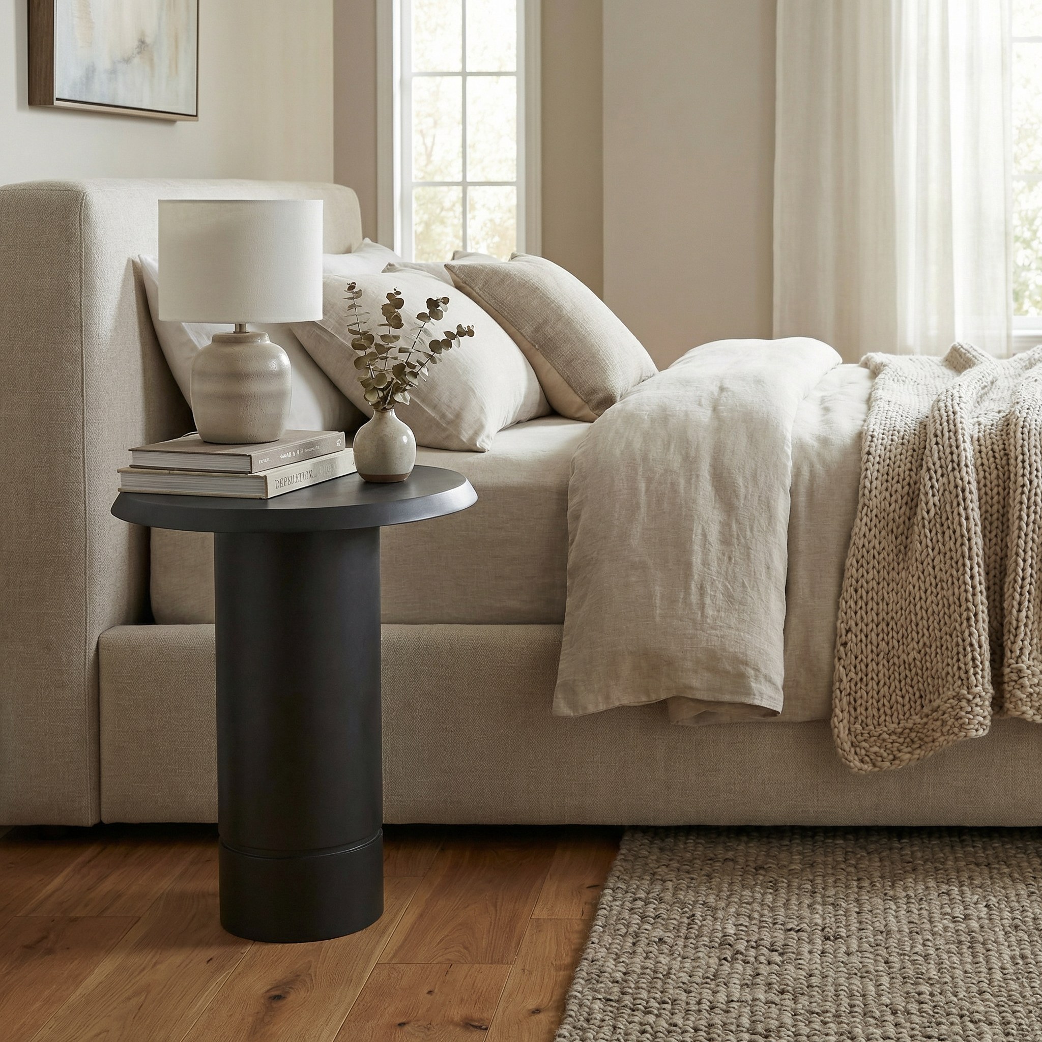 Eden Pedestal Round Side Table, Tall - Black - Image 2