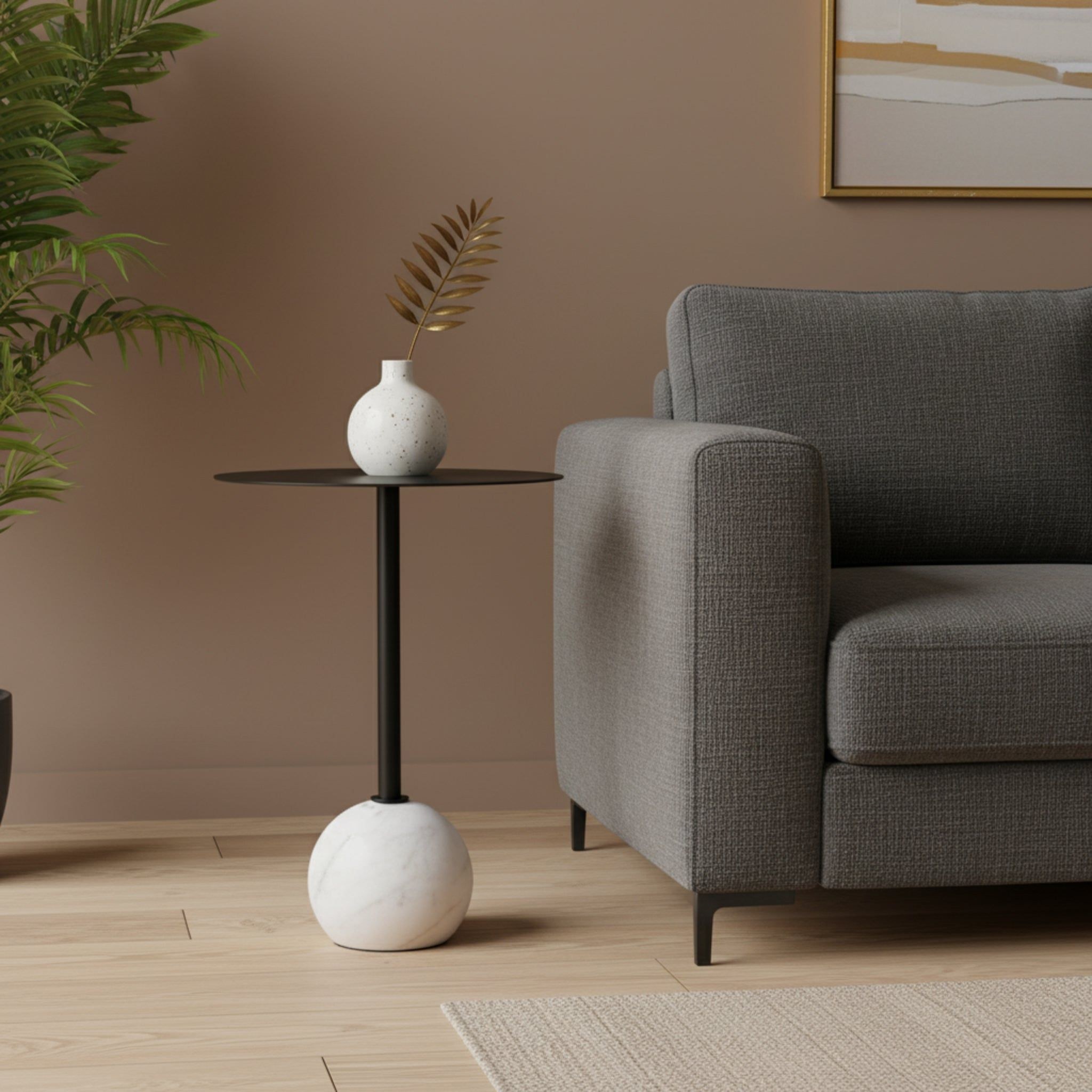Yona Side Table With Marble Base - Black & White - Image 2