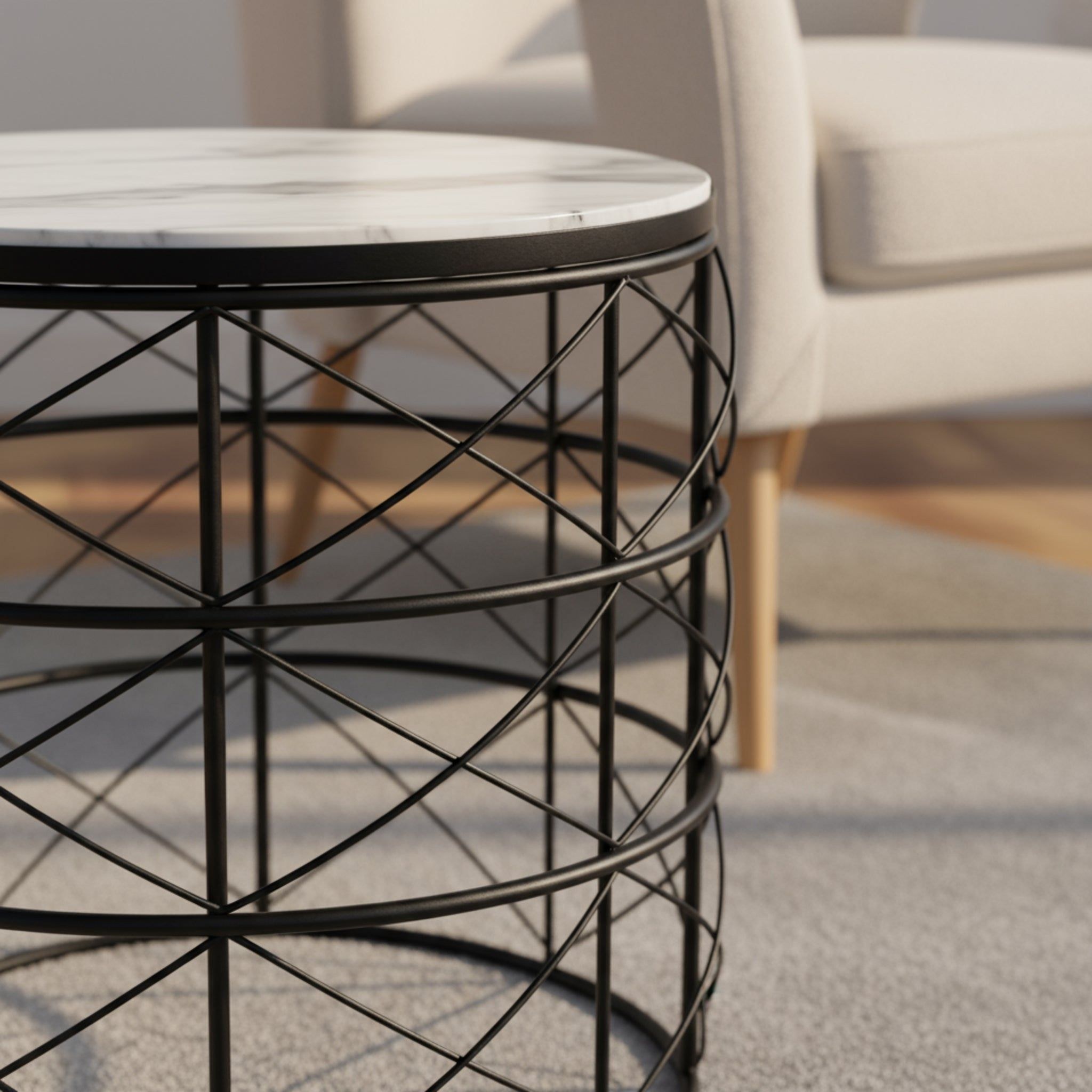 Nest Marble Side Table - Black & White - Image 2
