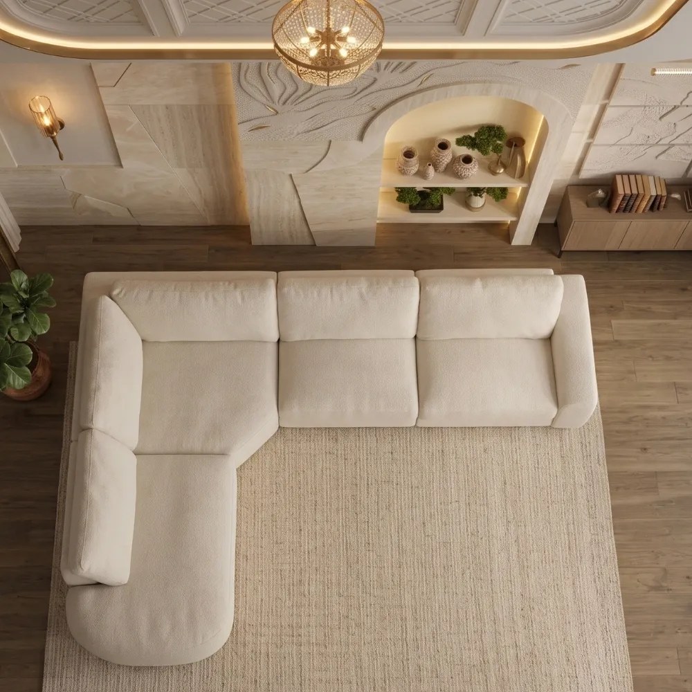 Oravique 4-Seater Fabric Left Corner Sofa - Beige - Image 2