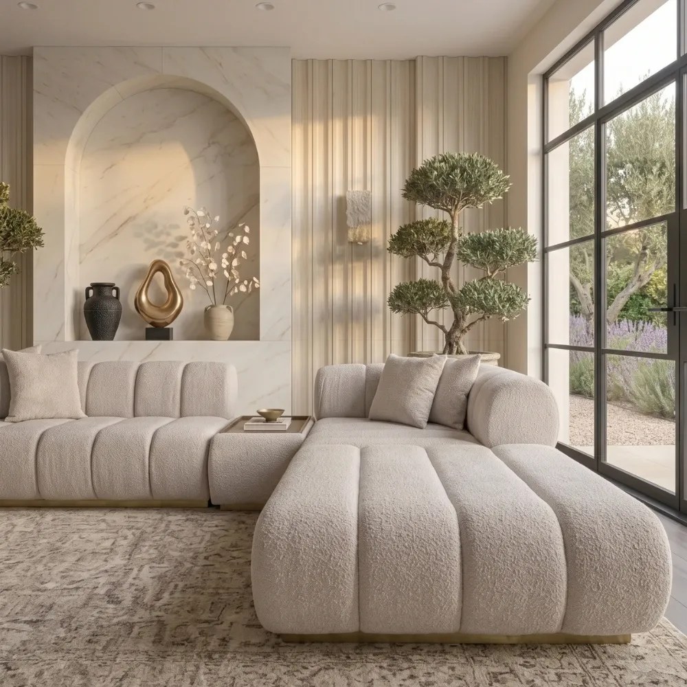 Lumessia 4-Seater Velvet Right Corner Sofa - beige - Image 4