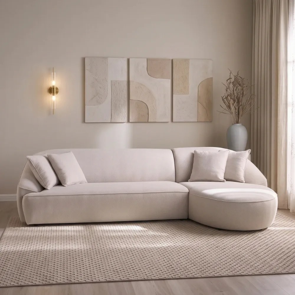 NOVA 4-Seater Fabric Right Corner Sofa - Beige - Image 2