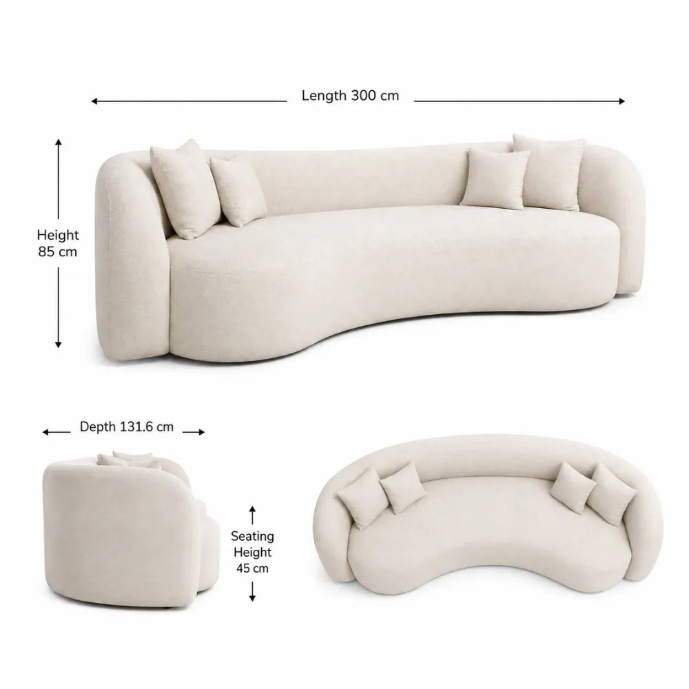 Sienna 3-Seater Curve Sofa - Cream Linen - Image 4