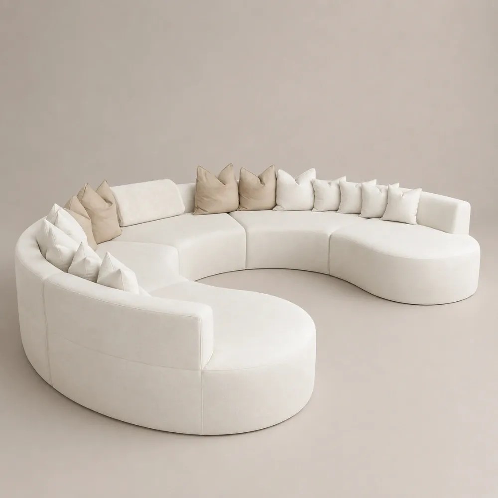 Nora 5-Seater Curve Sofa - Cream Linen - Image 2