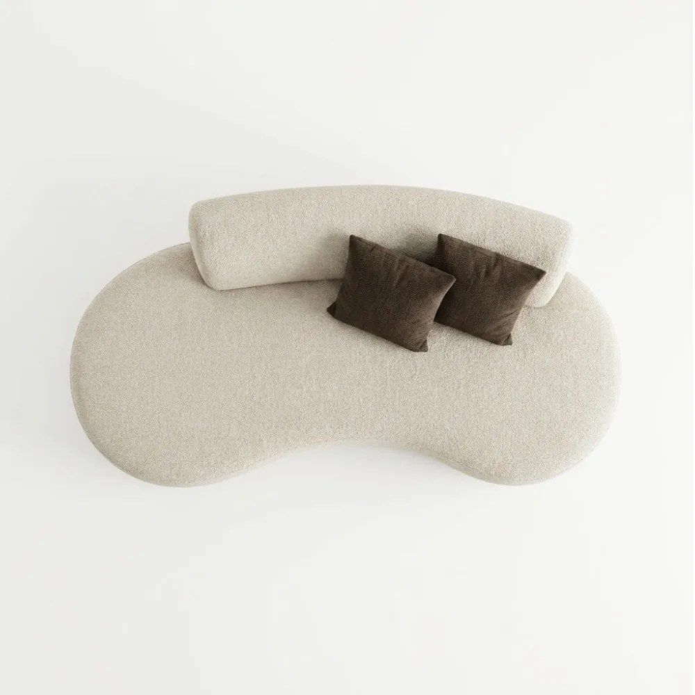 Luna Luxury Curved 3-Seater Sofa - Beige - Image 2