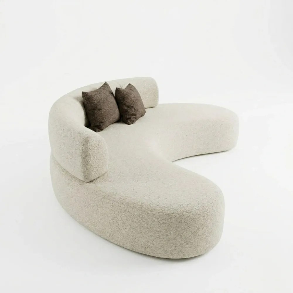 Luna Luxury Curved 3-Seater Sofa - Beige - Image 4