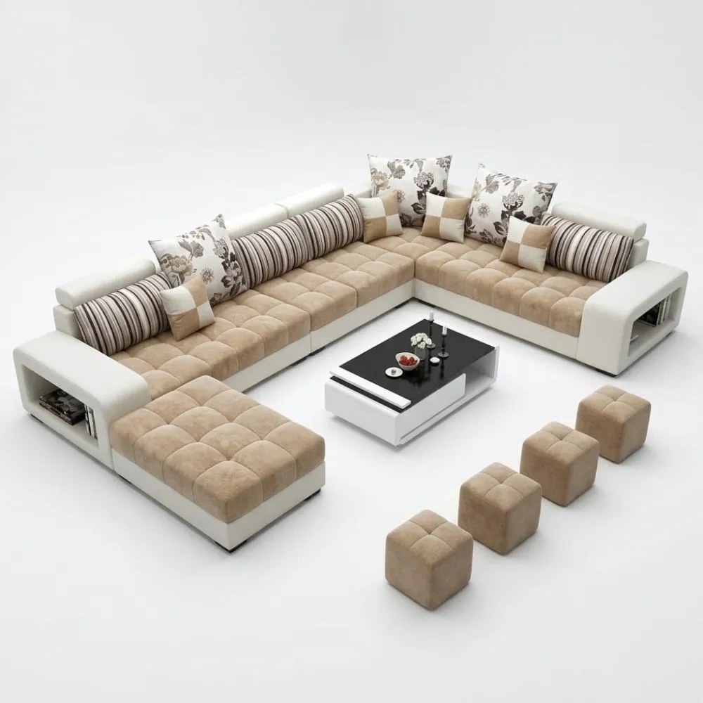 Ziva Majlis 6 - Seater U Shape Sofa - Beige - Image 2