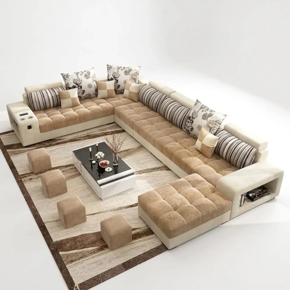 Ziva Majlis 6 - Seater U Shape Sofa - Beige - Image 3