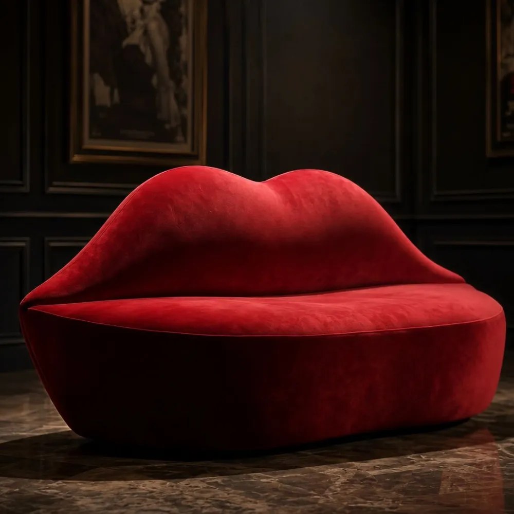 Scarlet Kiss Velvet Lip Sofa – Red