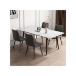 Tabrez Dining Table 4 seater Rectangular Dining Set | Sturdy Kitchen Marbel Top Table with Pu Leather Chairs | Dining set 1+4 Seater for Home, Dining Room GREY