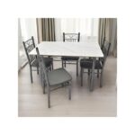 4 seater Rectangular Dining Set | Sturdy Kitchen Marbel Top Table with Pu Leather Chairs | Dining set 1+4 Seater for Home, Dining Room GREY