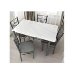 4 seater Rectangular Dining Set | Sturdy Kitchen Marbel Top Table with Pu Leather Chairs | Dining set 1+4 Seater for Home, Dining Room GREY
