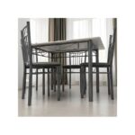 4 seater Rectangular Dining Set | Sturdy Kitchen Marbel Top Table with Pu Leather Chairs | Dining set 1+4 Seater for Home, Dining Room GREY