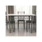 4 seater Rectangular Dining Set | Sturdy Kitchen Marbel Top Table with Pu Leather Chairs | Dining set 1+4 Seater for Home, Dining Room GREY