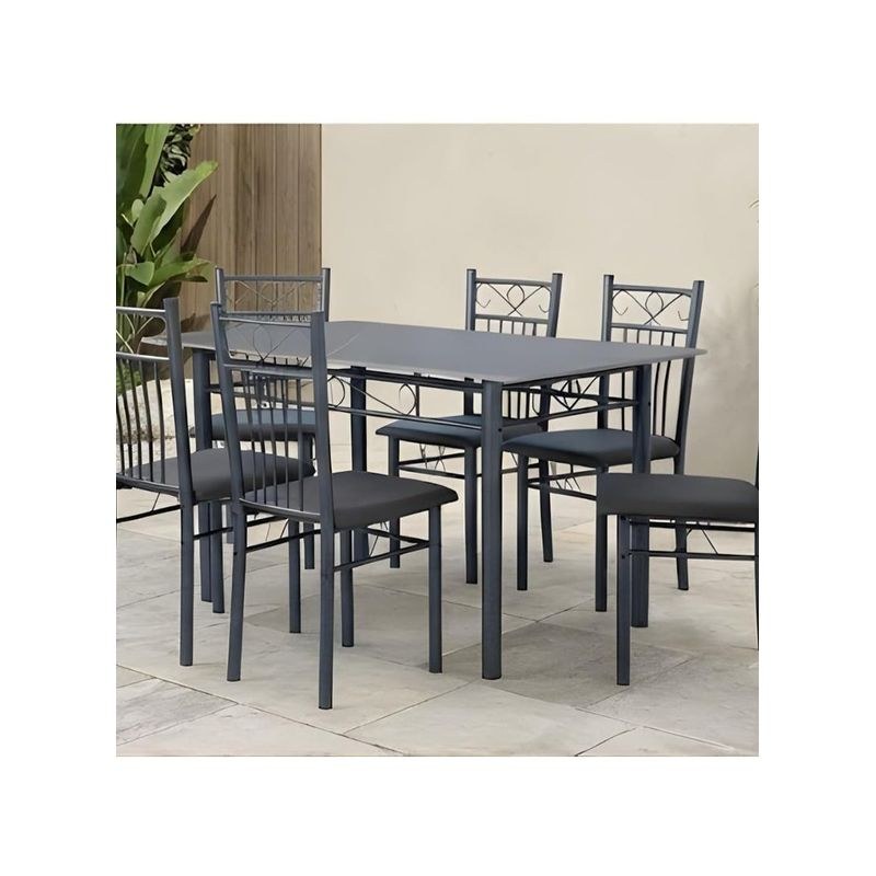 6 seater Rectangular Dining Set | Sturdy Kitchen Marbel Top Table with Pu Leather Chairs | Dining set 1+6 Seater for Home, Dining Room GREY - Image 3