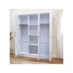 3 Door Wooden Wardrobe Closet with Hanging Space & Shelves, Modern Bedroom Storage Cabinet with Lock