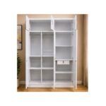 Ashu 3 Door Wooden Wardrobe Closet with Hanging Space & Shelves, Modern Bedroom Storage Cabinet with Lock