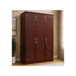 Ashu 3 Door Wooden Wardrobe Closet with Hanging Space & Shelves, Modern Bedroom Storage Cabinet with Lock