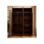 Ashu 3 Door Wooden Wardrobe Closet with Hanging Space & Shelves, Modern Bedroom Storage Cabinet with Lock