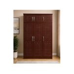 Ashu 3 Door Wooden Wardrobe Closet with Hanging Space & Shelves, Modern Bedroom Storage Cabinet with Lock