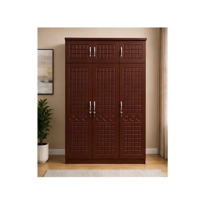 Ashu 3 Door Wooden Wardrobe Closet with Hanging Space & Shelves, Modern Bedroom Storage Cabinet with Lock - Image 3