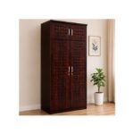 Ashu 2 Door Wooden Wardrobe Closet with Hanging Space & Shelves, Modern Bedroom Storage Cabinet with Lock