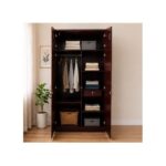 Ashu 2 Door Wooden Wardrobe Closet with Hanging Space & Shelves, Modern Bedroom Storage Cabinet with Lock