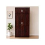 Ashu 2 Door Wooden Wardrobe Closet with Hanging Space & Shelves, Modern Bedroom Storage Cabinet with Lock