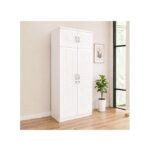 Ashu 2 Door Wooden Wardrobe Closet with Hanging Space & Shelves, Modern Bedroom Storage Cabinet with Lock