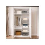 Ashu 2 Door Wooden Wardrobe Closet with Hanging Space & Shelves, Modern Bedroom Storage Cabinet with Lock