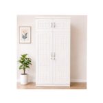 Ashu 2 Door Wooden Wardrobe Closet with Hanging Space & Shelves, Modern Bedroom Storage Cabinet with Lock