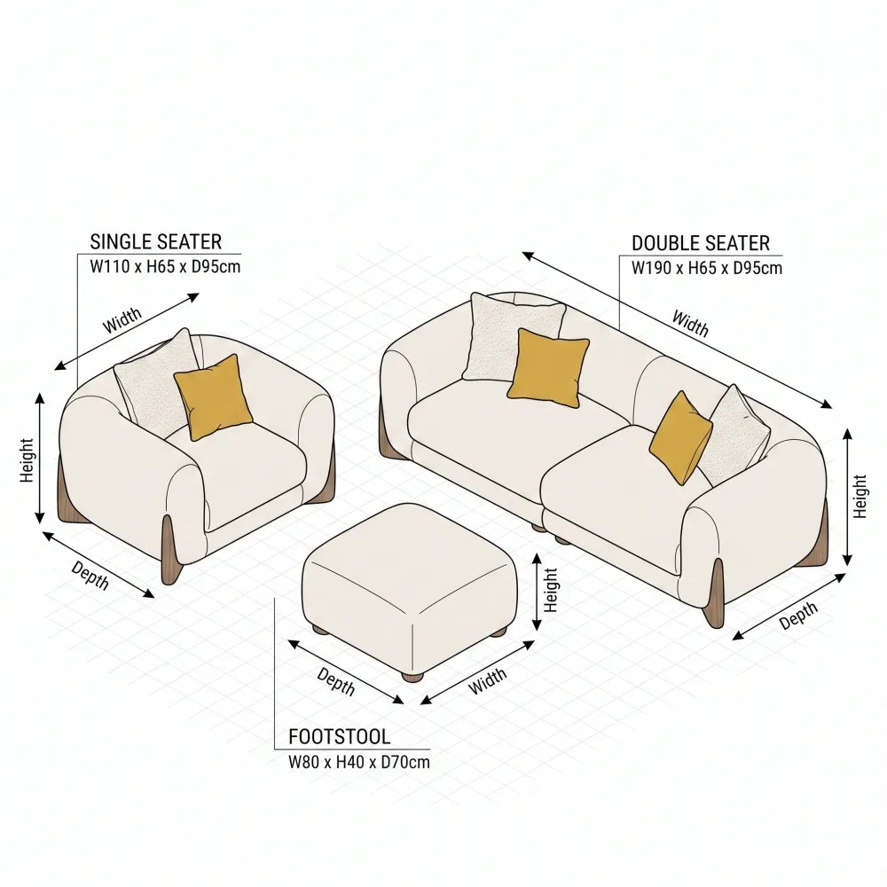 Orian Walnut Legs Sofa – Beige - Image 2