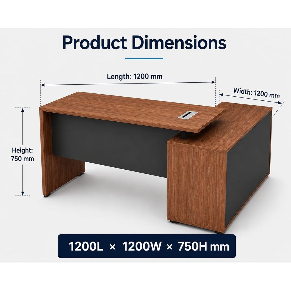 Skyland Luma Manager Desk 120cm Executive Office Table, Walnut Finish Computer Workstation with Spacious Worktop, Modern Home Office Writing Desk (Self Installation) - Image 2