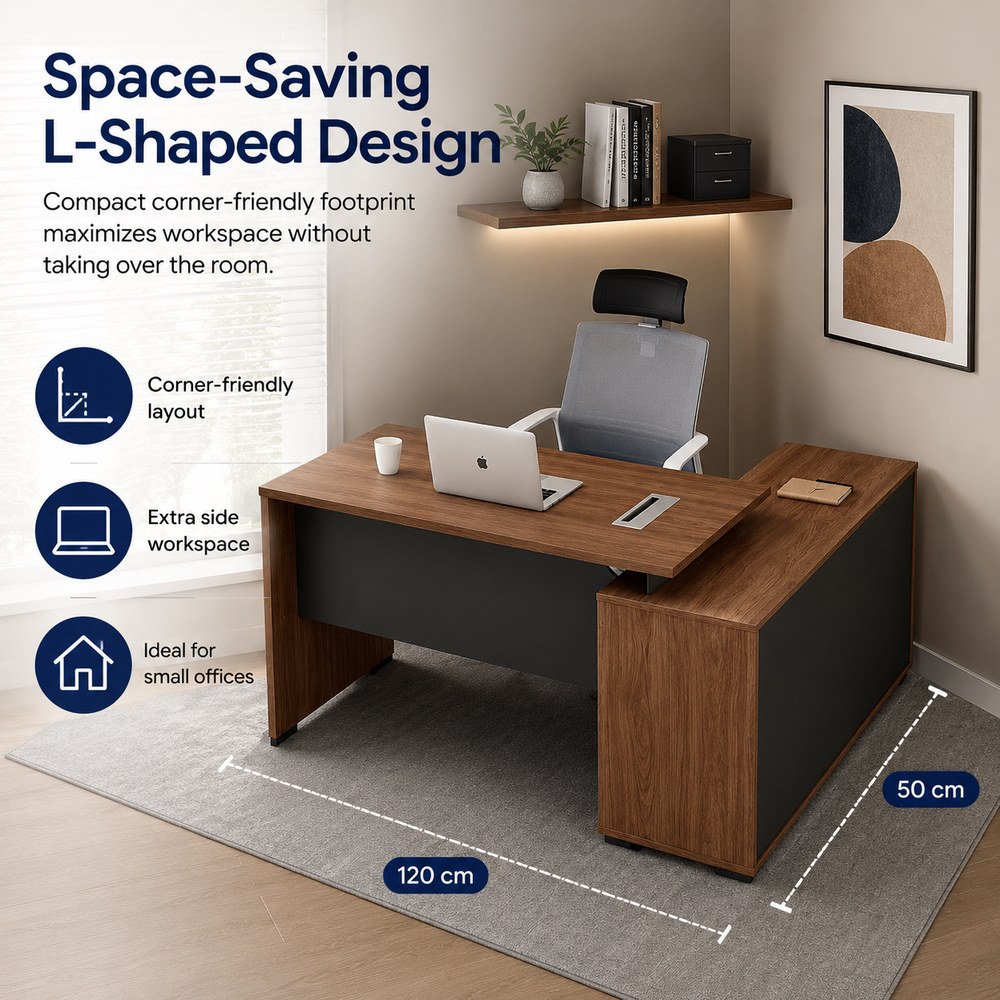 Skyland Luma Manager Desk 120cm Executive Office Table, Walnut Finish Computer Workstation with Spacious Worktop, Modern Home Office Writing Desk (Self Installation) - Image 4