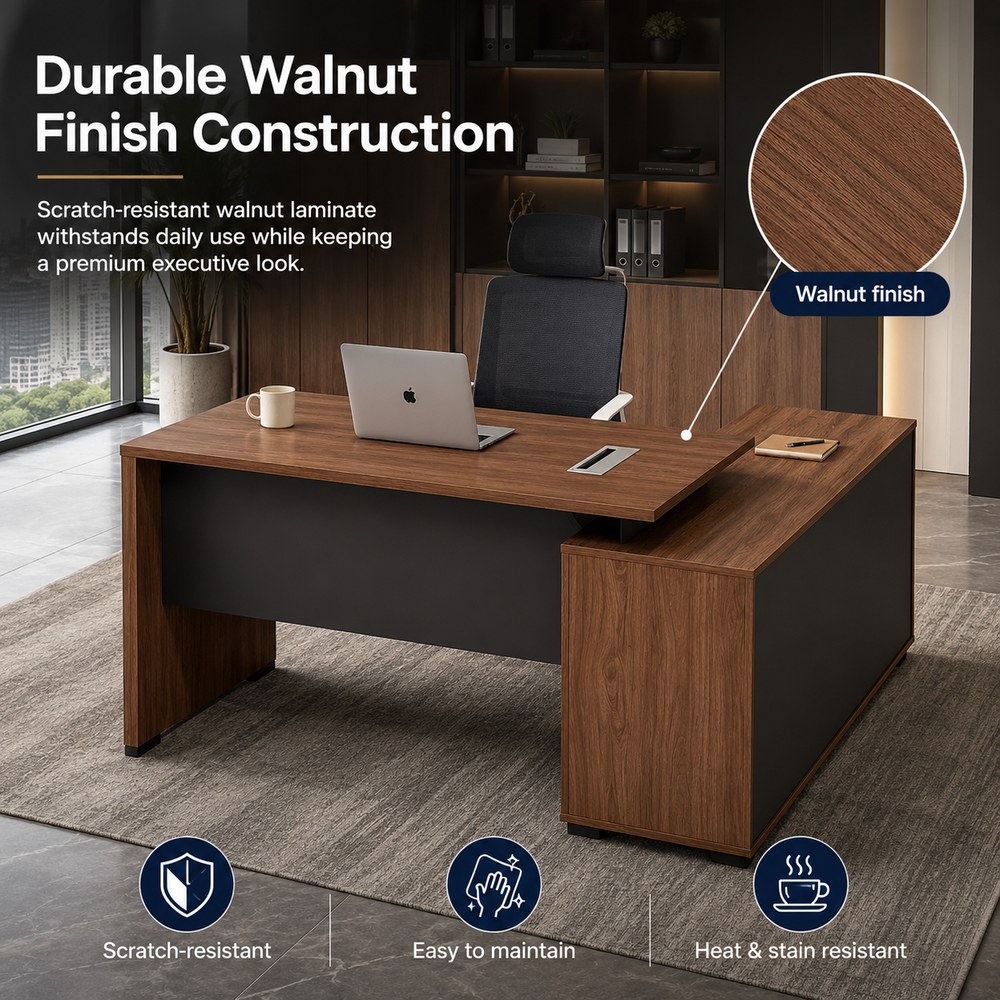 Skyland Luma Manager Desk 120cm Executive Office Table, Walnut Finish Computer Workstation with Spacious Worktop, Modern Home Office Writing Desk (Self Installation) - Image 5