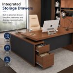 Skyland LUMA Manager Desk 1600mm, Executive Office Table with Spacious Walnut Wood Finish Worktop, Modern Computer Workstation for Home Office, 160x76cm (Self Installation)