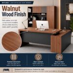 Skyland LUMA Manager Desk 1600mm, Executive Office Table with Spacious Walnut Wood Finish Worktop, Modern Computer Workstation for Home Office, 160x76cm (Self Installation)