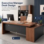 Skyland LUMA Manager Desk 1600mm, Executive Office Table with Spacious Walnut Wood Finish Worktop, Modern Computer Workstation for Home Office, 160x76cm (Self Installation)