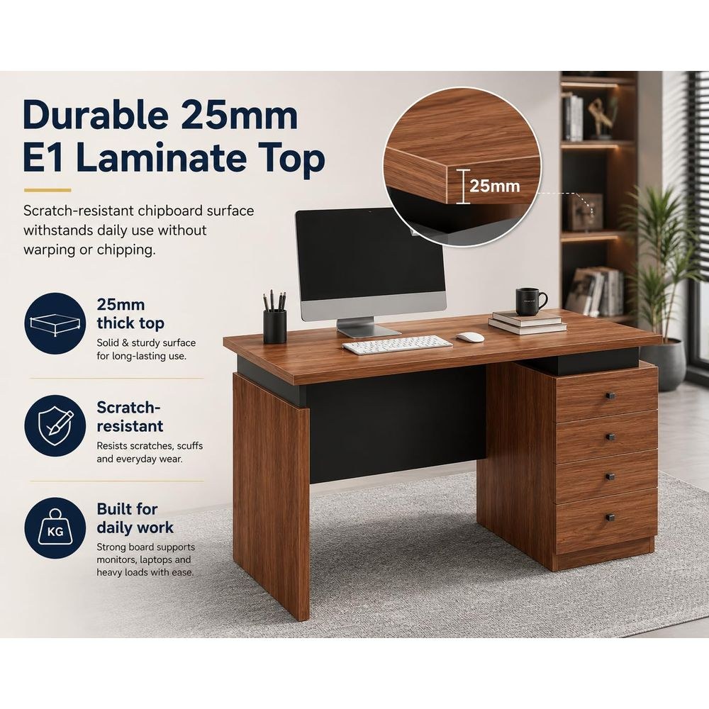 Skyland Luma Executive Office Side Table 9721A, Walnut Wood Finish, Compact Coffee/Meeting Table for Home Office, Reception Lounge, 143cm Length (Self Installation) - Image 2