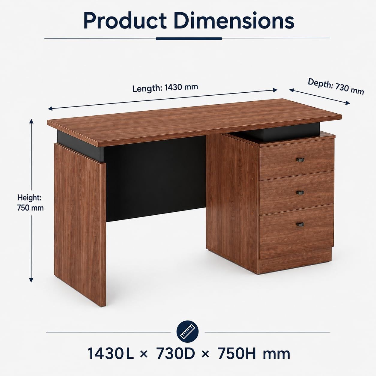 Skyland Luma Executive Office Side Table 9721A, Walnut Wood Finish, Compact Coffee/Meeting Table for Home Office, Reception Lounge, 143cm Length (Self Installation) - Image 3