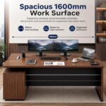 Skyland Luma Manager Desk 1600mm Executive Office Table, Walnut Wood Finish, Spacious Workstation for Home Office, 160x76cm Computer Writing Desk (Self Installation)