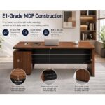 Skyland Luma Manager Desk 1600mm Executive Office Table, Walnut Wood Finish, Spacious Workstation for Home Office, 160x76cm Computer Writing Desk (Self Installation)