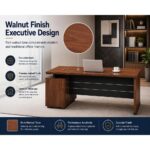 Skyland Luma Manager Desk 1600mm Executive Office Table, Walnut Wood Finish, Spacious Workstation for Home Office, 160x76cm Computer Writing Desk (Self Installation)