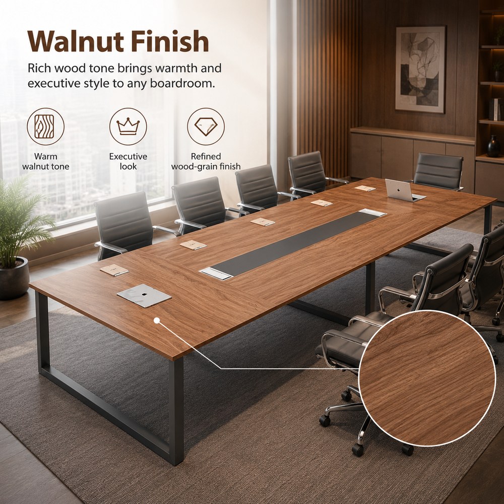 Skyland Luma 9785 Meeting Table, Conference Room Table for 8-10 People, Walnut Finish Boardroom Desk, Scratch-Resistant Wooden Top, 360 x 150 x 75 cm (Self Installation) - Image 3