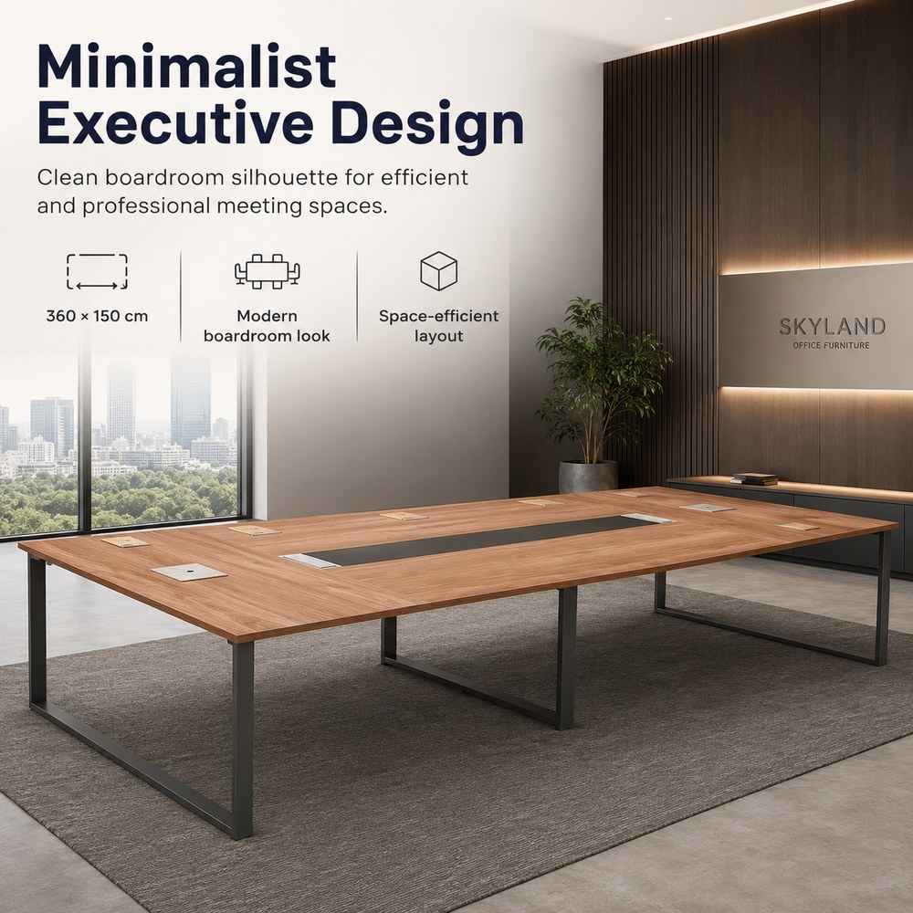 Skyland Luma 9785 Meeting Table, Conference Room Table for 8-10 People, Walnut Finish Boardroom Desk, Scratch-Resistant Wooden Top, 360 x 150 x 75 cm (Self Installation) - Image 4