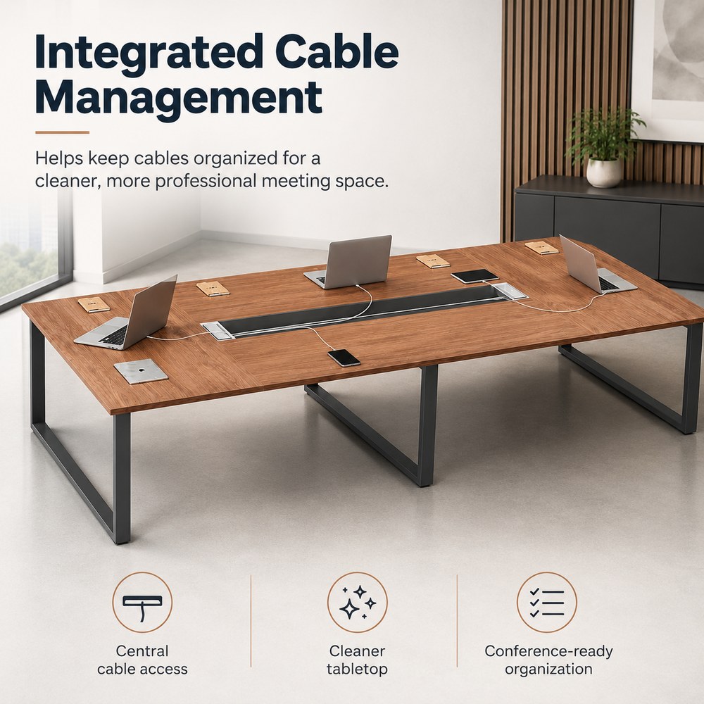 Skyland Luma 9785 Meeting Table, Conference Room Table for 8-10 People, Walnut Finish Boardroom Desk, Scratch-Resistant Wooden Top, 360 x 150 x 75 cm (Self Installation) - Image 5